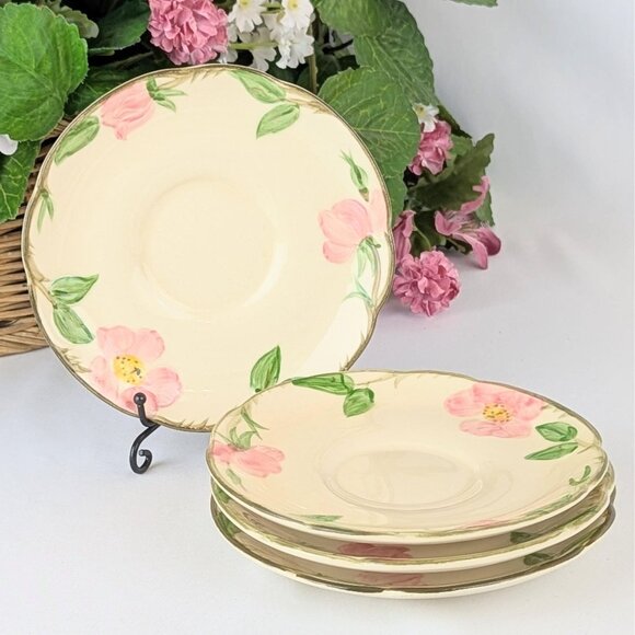 Set of 4 Franciscan Desert Rose Saucers Vintage 1940s-50s Grandmillennial China - Picture 1 of 9